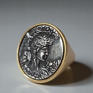 Matte Gold Oversized Ancient Greek Coin Statement Ring